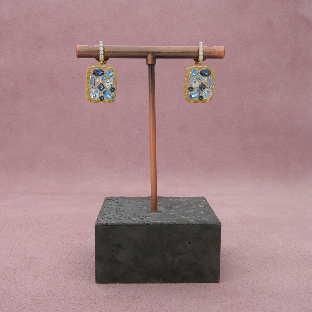 sloane street 18k yellow gold sky & london blue topaz cluster diamond earrings